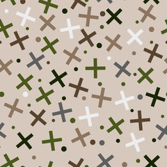 Abstract modern style seamless pattern. Crosses and circles. Repeating background for textile and cardboard packaging.