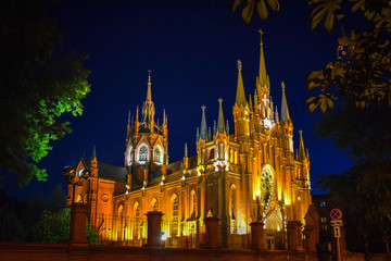 Fototapeta na wymiar Catholic Cathedral illumination at night