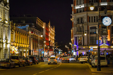 Fototapeta na wymiar Neglinnaya street architecture at night