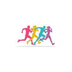Fototapeta na wymiar running people silhouette sport activity vector background