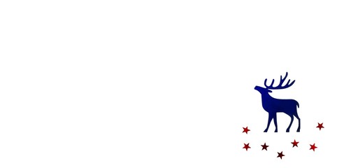 Christmas and New Year background with blue silhouette deer and stars confetti. White background.