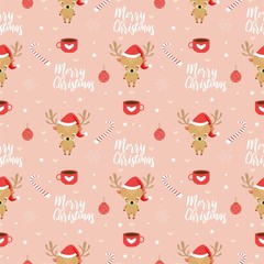 reindeer and christmas elements seamless pattern