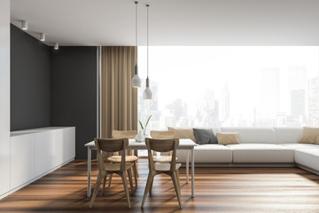 Loft gray dining room with sofa