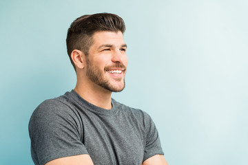 Happy Male With Stubble In Studio