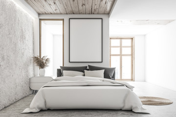 Loft master bedroom interior with poster
