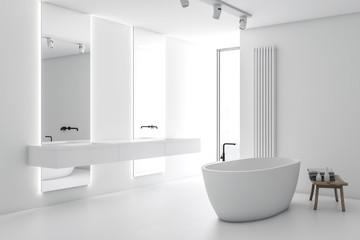 Naklejka na ściany i meble White bathroom corner, tub and double sink