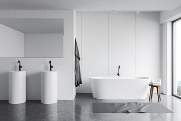 Fototapeta na wymiar White bathroom interior with double round sink