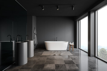 Naklejka na ściany i meble Gray comfortable bathroom with tiled floor