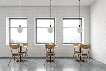 White brick loft restaurant interior