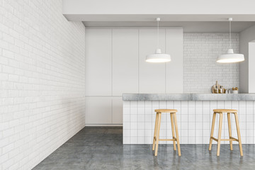 Loft minimalistic bar interior with stools
