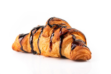 hot croissant with chocolate on white background