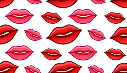 Red and pink lips kisses seamless pattern