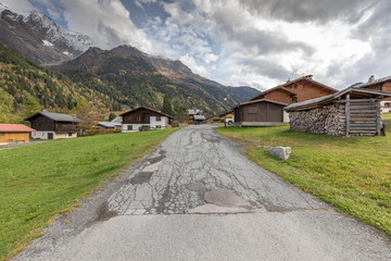Fototapeta na wymiar The rural French Alpine village of Les Contamines-Montjoie