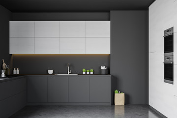 Stylish kitchen with gray countertops