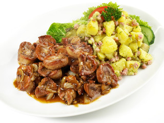 Sauteed Veal Kidney with Onions and Potato Salad