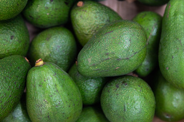Fresh avocado on market background. Nutritious and high in fats berry fruit.