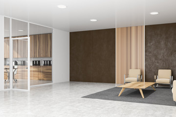 Brown and wooden office lounge area