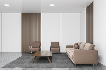 White and wooden office waiting room interior