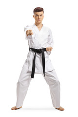 Teenage boy exercising karate kata