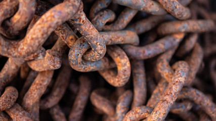Rusty metal chains close up
