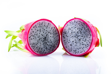 Ripe dragon fruit on white background