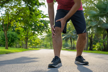 Close up Man having knee pain. Healthy running concept.