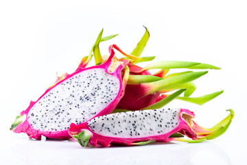 Ripe dragon fruit on white background