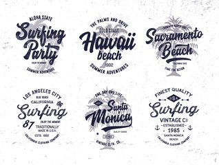Vintage surf badges collection. T shirt design. Vector Illustration.