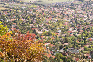 Pilisborosjeno, Hungary - Oct 11, 2019: View of Pilisborosjeno at autumn, a small picturesque village in the Pilis Mountains is a mountainous region in the Transdanubian Mountains