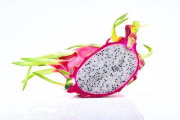 Ripe dragon fruit on white background