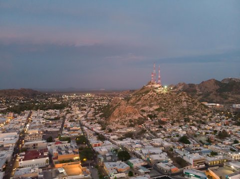 Aerial view of the city in a cloudy afternoon