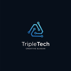 Triangle Tech Logo . Letter A tech Logo Design Vector . Letter A Abstract Triangle Logo Blue design vector template . Triangle ribbon polygon Logotype concept icon.