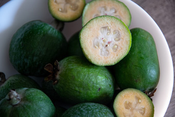 fresh sliced feijoa on plate