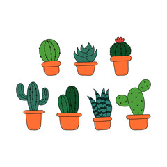 kawaii cute cactus cartoon isolated on white background. illustration vector.