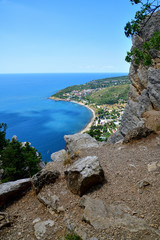 Fototapeta na wymiar View of the Simeiz village from Koshka Mount in Crimea