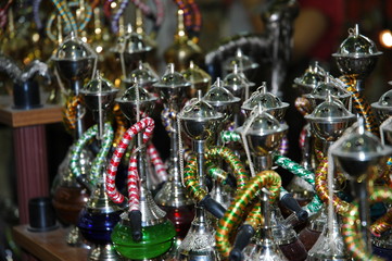 Narghile, chicha shop dans la Medina de Tunis, Tunisie