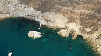 Aerial drone photo of iconic famous White beach with deep rocky and volcanic turquoise sea visited...