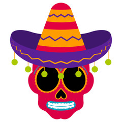 Mexican skull with a hat. Day of the dead - Vector illustration