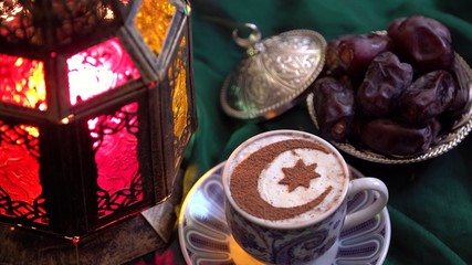 Mawlid Al-Nabi, the Prophet's birthday. Islamic Festival. Holiday coffee and dessert