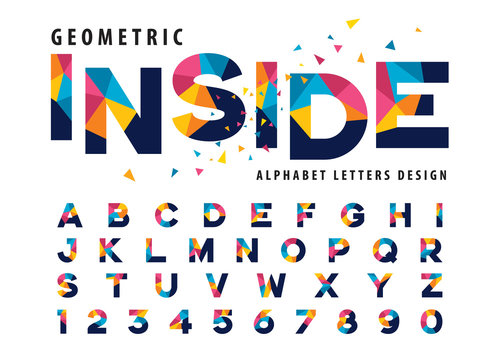 Vector of Geometric Alphabet Letters and numbers, Modern Colorful Triangle Letter