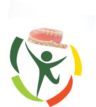 protesi dentale dentiera alzata da omini verde