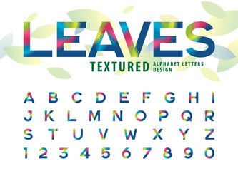 Vector of leaves Texture Alphabet Letters and numbers, Modern Colorful palm leaf Letter