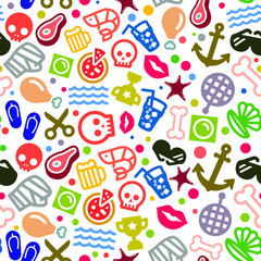 Seamless pattern with sea, technics and equipment icons