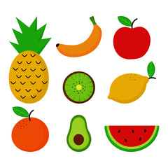 set of tropical fruit cartoon style. isolated on white background. vector illustration.