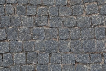 Close-up of dark cobblestone elevated view