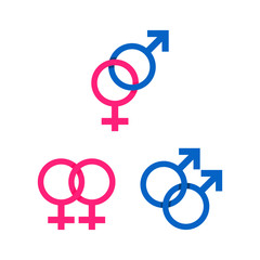 gender and relationship icons . female and male symbols isolated on white background. vector Illustration.