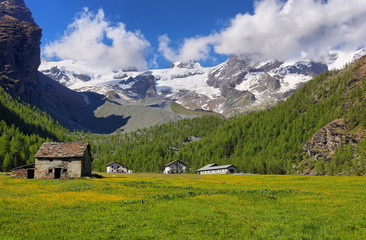 Monte Rosa massif views near Saint Jacques, Aosta Valley, Italy