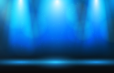 stage and spotlight and dust on blue background