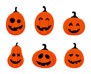 cartoon halloween pumpkin icons set isolated on white background. vector Illustration.