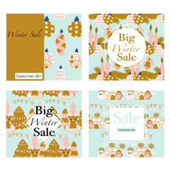 Fototapeta na wymiar Set of four vector banners for winter promotions
